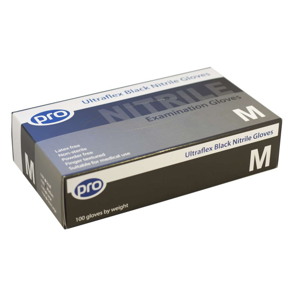 Ultraflex Black Nitrile Gloves (Powder Free) - Box of 100