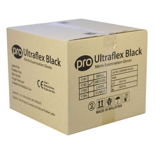 Ultraflex Black Nitrile Gloves (Powder Free) - Box of 100