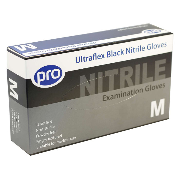 Ultraflex Black Nitrile Gloves (Powder Free) - Box of 100